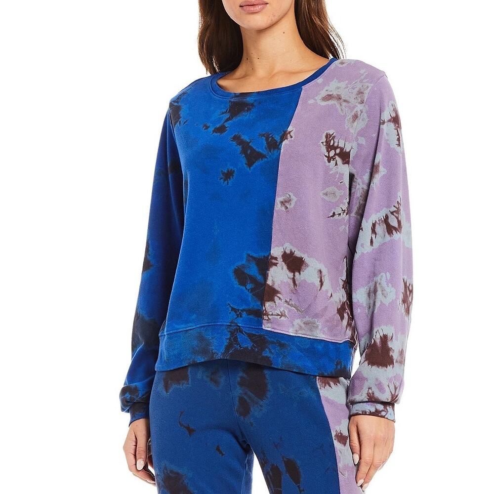 WILDFOX Meteorite Long Sleeve Tie Dye Colorblock Pullover Sweatshirt